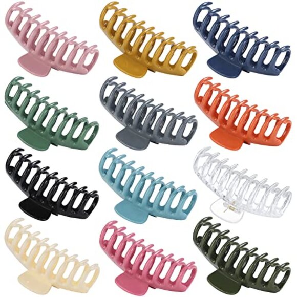 Large 4.3 Inch Hair Claw Clips 12 Pack Durable Plastic Barrettes - Picture 2 of 8